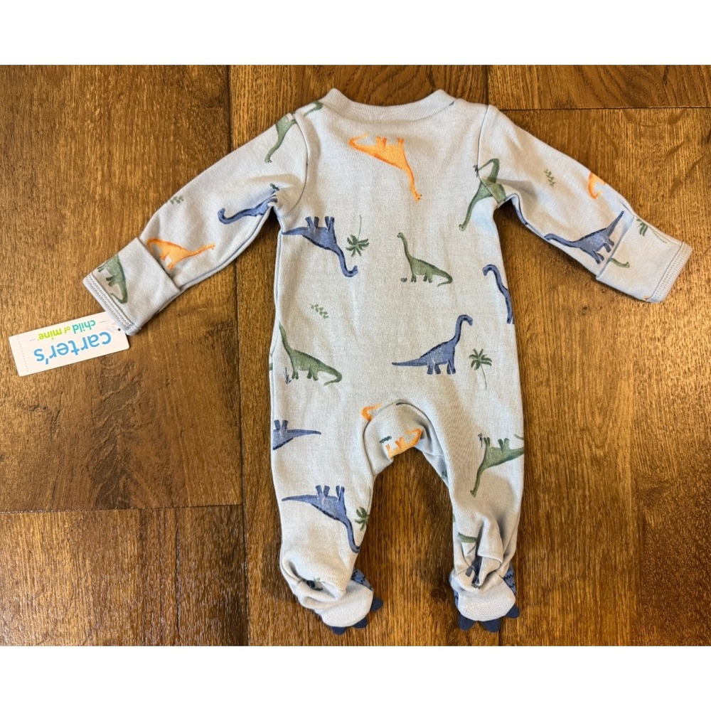 New Carters Baby Sleeper Boy Preemie Dinosaur 2 Way Zip Outfit Romper Dino Feet - Picture 7 of 13